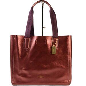 AUTHENTIC COACH PEBBLE LEATHER DERBY METALLIC BURGUNDY/PURPLE TOTE F39675